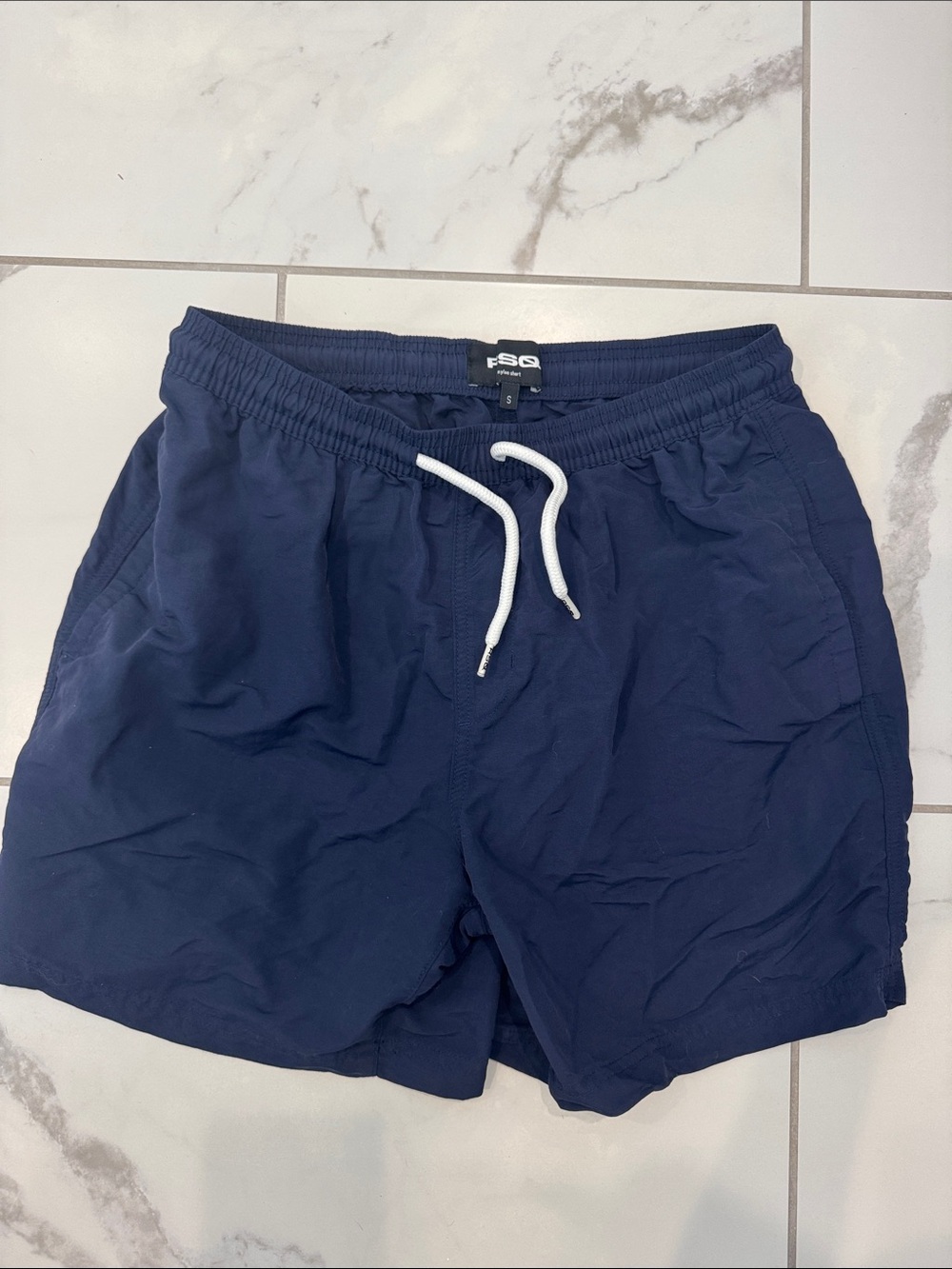 RSQ Navy Blue Drawstring Swim Shorts